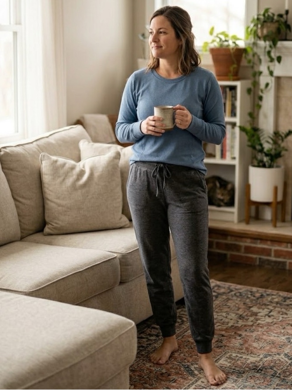 Tommy John Zen Ribbed Crew Neck Sweatshirt in Bearing Sea NWT